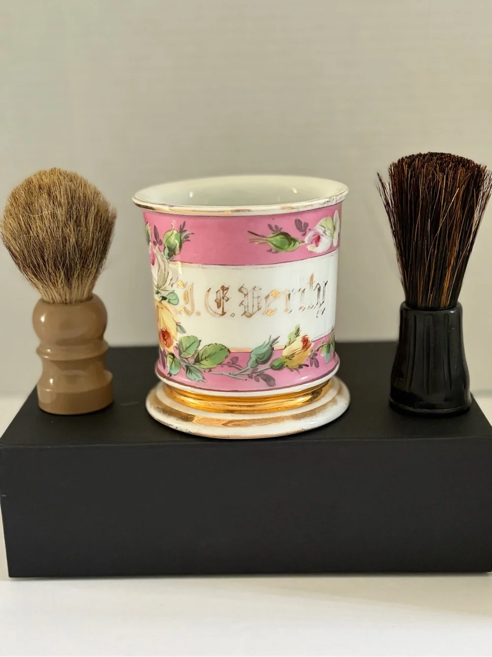 Set of 3 Antique Shaving Mugs with brushes